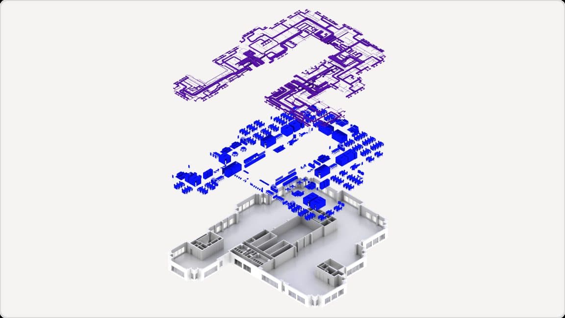 Relevé LiDAR décomposé en couches : réseaux, équipements, architecture