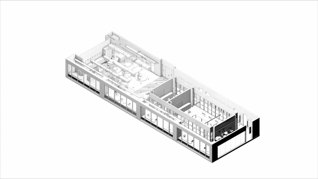 Maquette numérique BIM du bâtiment, vue isométrique